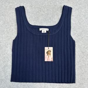Sincerely Jules Crop Tank Top WMNS M Navy Blue Scoop Neck Rib-Knit Square Neck